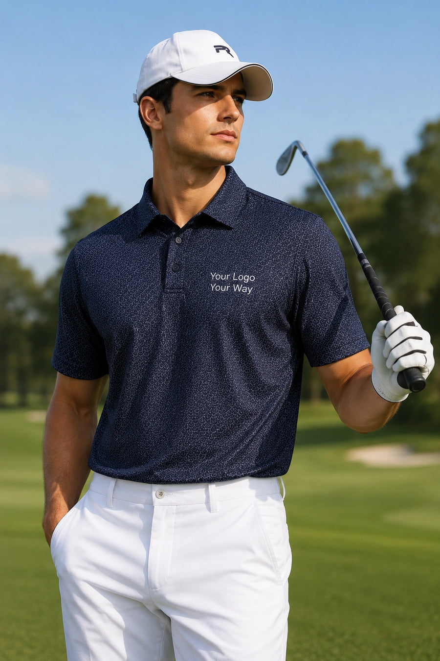 CALLAWAY ALL-OVER STITCHED CHEV POLO. CGM794 - Peacoat Navy / S