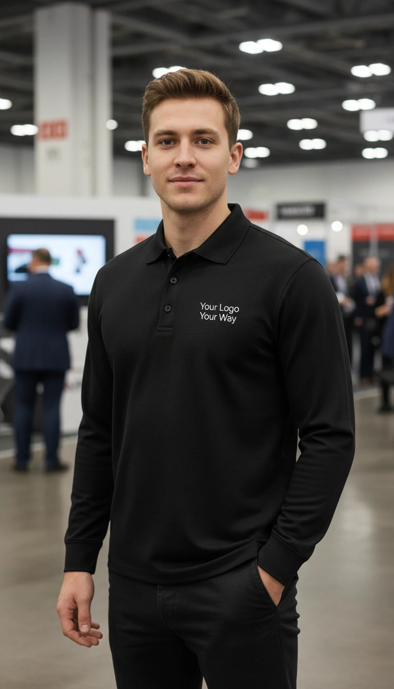 Men's CrownLux Performance® Plaited Long Sleeve Polo - DG20L image 3